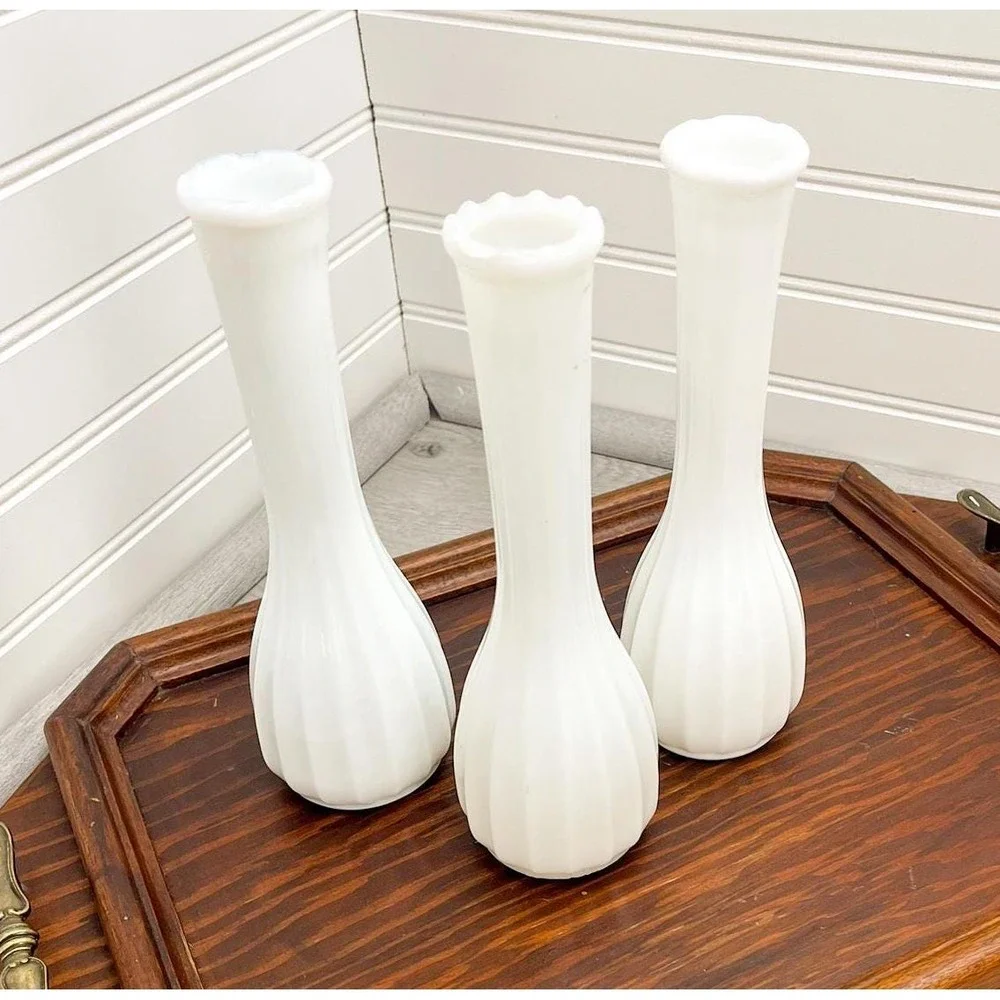 Vintage Milk‎ Glass Flower Vases Set of 3